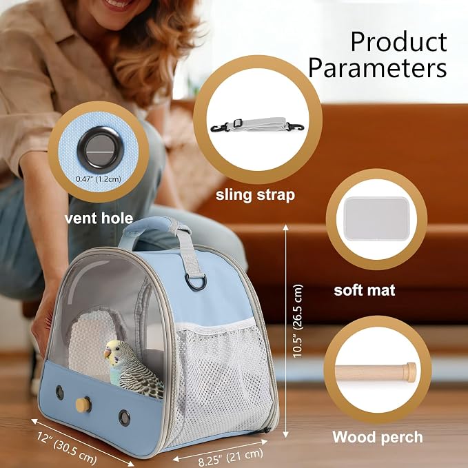 Bird Travel Carrier, Portable Small Bird Parrot Parakeet Carrier - Image 2
