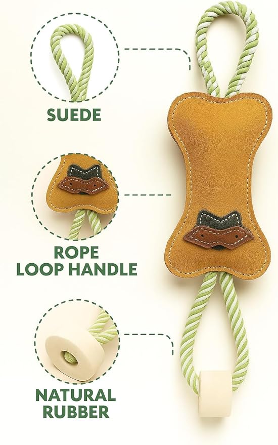 Natural Suede Leather and Rope Chew Toy - Image 2