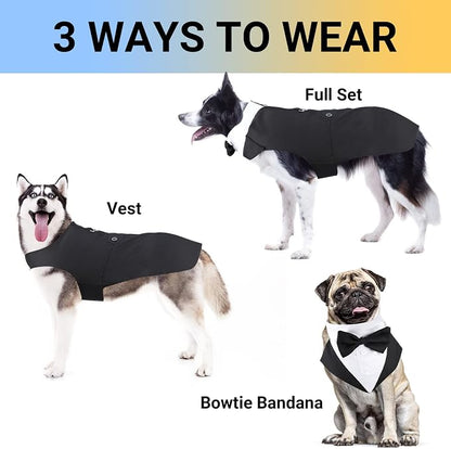 Segarty Dog Tuxedo and Bandanas Suit Formal Wedding Costume, Adjustable Pet - Image 3