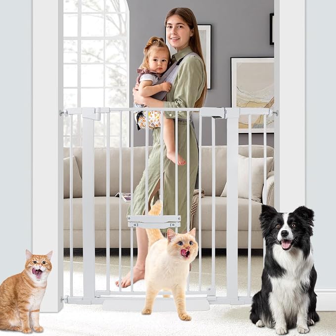 37 Inch Tall Baby Gate with Cat Door, Adjustable 29.55" and -40.55" Wide Auto by BuyNow