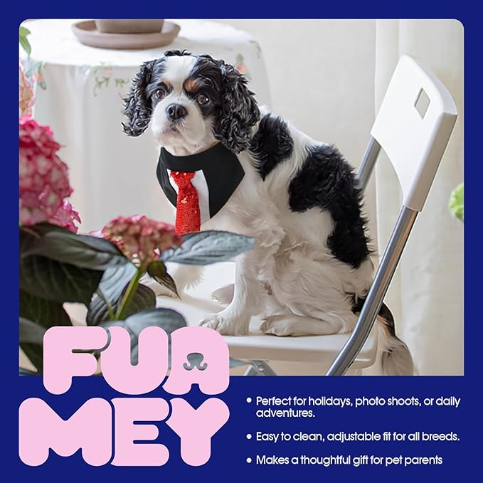 FUAMEY Dog Tie Bandanas, Formal Dogs Wedding Tuxedo Attire Puppy Collar - Image 4