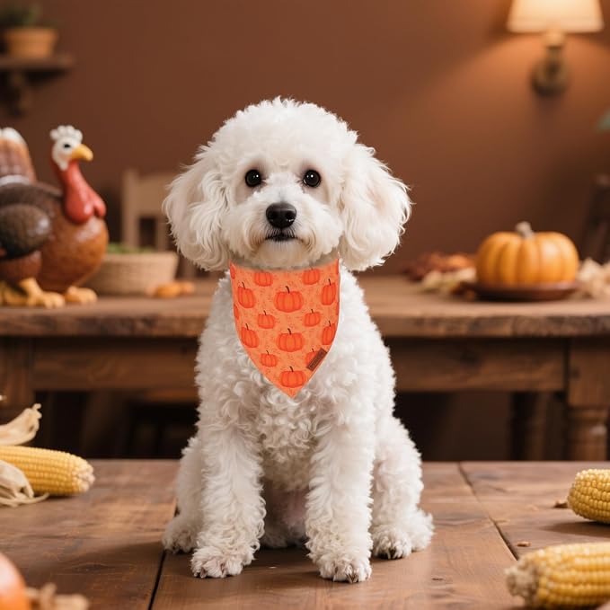 PTDECOR Thanksgiving Fall Dog Bandanas, Happy Thanksgiving Pumpkin Triangle - Image 2