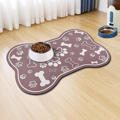 Dog Cat Mat for Food and Water, Rapid Absorbent Pet Feeding Mat, Bone Shaped by VoanosHome
