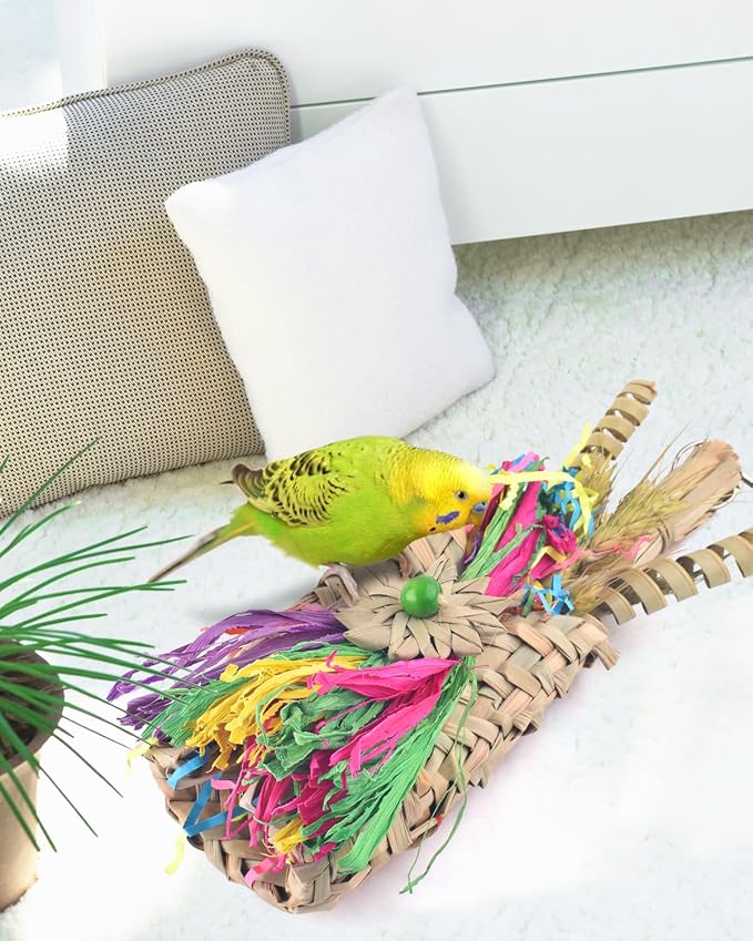 Bissap Bird Chew Toys, Parrot Foraging Shredder Natural Palm Frond Woven Bag - Image 5