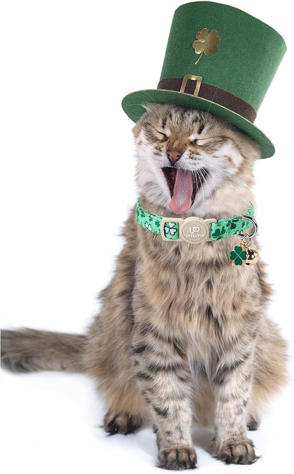 2Pack St. Patrick's Day Cat Collars, Spring Green Shamrock Cat Collars - Image 4