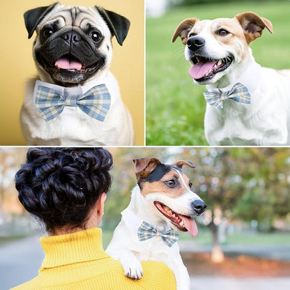 Segarty Dog Bow Tie Neck Girth 10.2-12.6in, Adjustable Blue Plaid Bowtie Collar - Image 3
