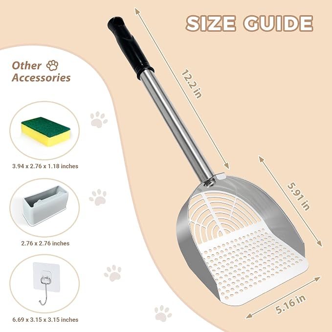 Cat Litter Scoop Deep Shovel, Detachable Long Handle Litter Scooper, Metal Cat - Image 3