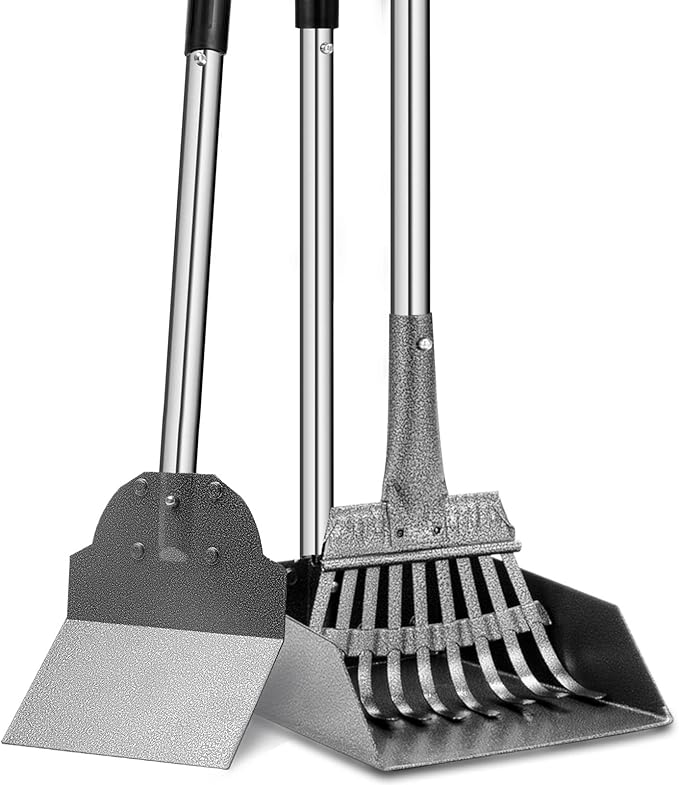Dog Pooper Scooper, Tray Rake and Spade 3 Pack Poop Scoop Adjustable Long by SnaglePaw