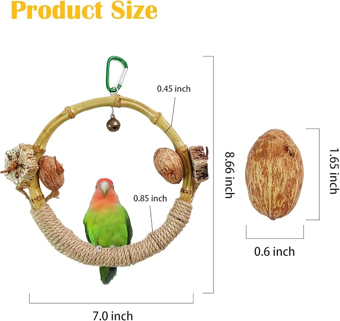 Circle Bird Swing with Bell, Bamboo Parakeet Rope Perches - Image 4