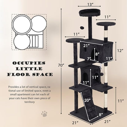 Heavy Duty Cat Tree Tower, Cat Condo, Hanging Ball, Dark Grey - Image 7