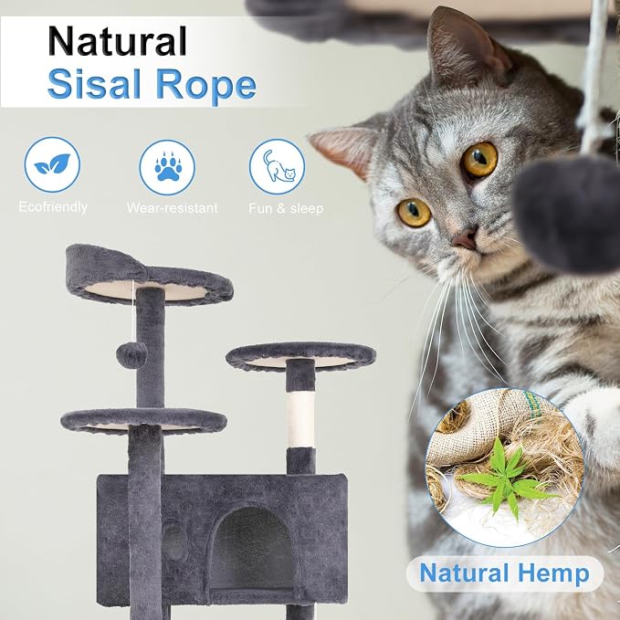 FDW | 54" Cat Tree Tower | Ashy | Multi-Level Indoor Activity Center - Image 4