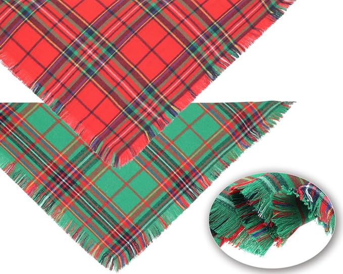 Christmas Dog Bandanas 2PCS-Large, Winter Classic Red Green Plaid Dog Scarf - Image 3