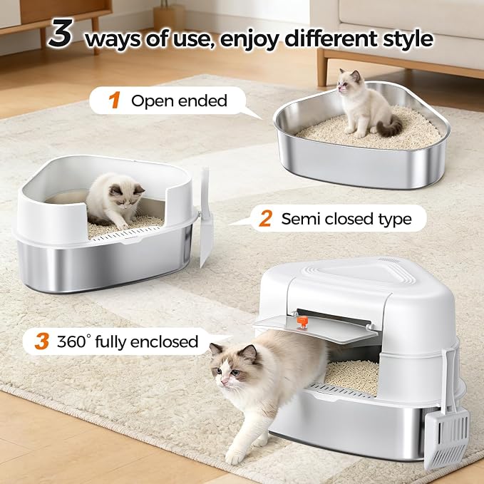 XL Stainless Steel Corner Cat Litter Box - Image 8