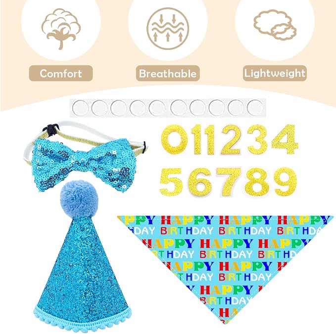 PET SHOW 3Pcs Blue Small Dog Birthday Bandana Set - Image 5
