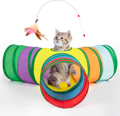 Tempcore Pet Cat Tunnel Collapsible Toy, 3-Way Kitty Tunnel by Tempcore