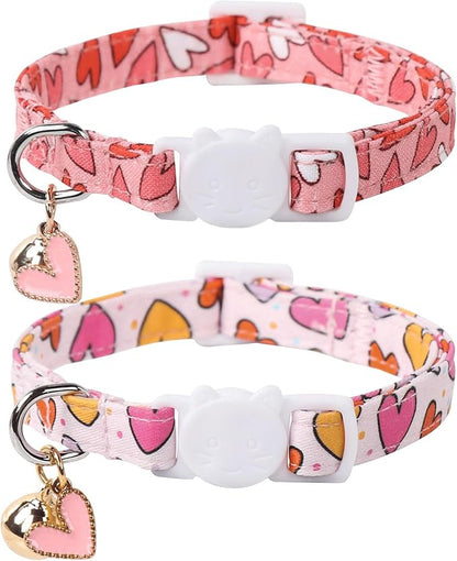 Lionet Paws 2pcs Pack Valentine's Day Cotton Cat Collar, Dot Heart Breakaway by lionetpaws
