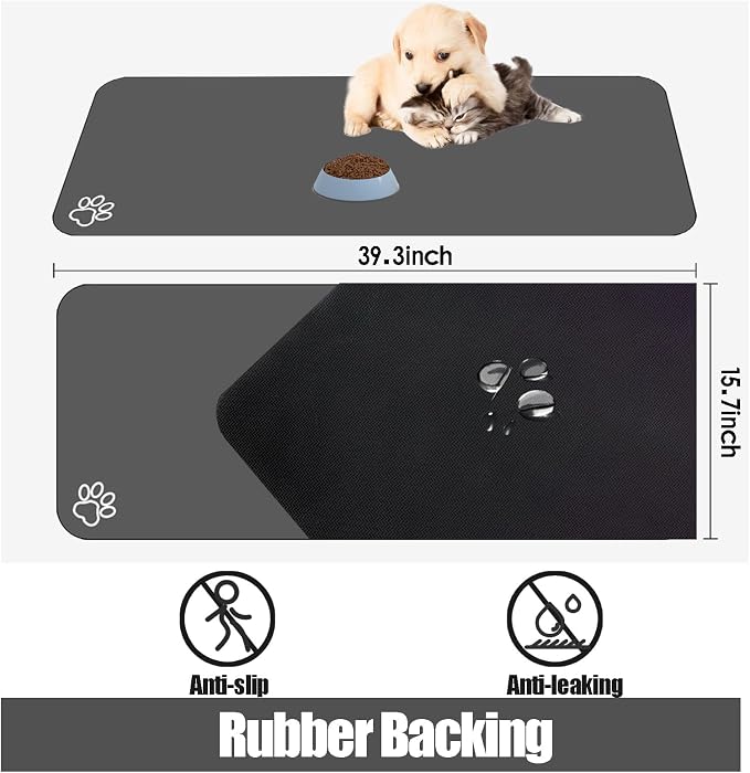 Large Pet Feeding Mat, Non Skid Cat Bowl Mat, No Stains Quick Dry - Image 3