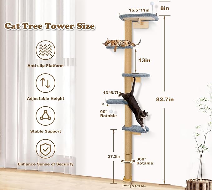 Cat Wall Shelves for Kittens, 83” Floor to Ceiling Cat Tree - Image 2