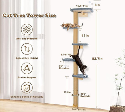 Cat Wall Shelves for Kittens, 83” Floor to Ceiling Cat Tree - Image 2