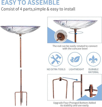 VCUTEKA Glass Bird Bath Outdoor BirdBath Garden Bird Feeder - Image 5