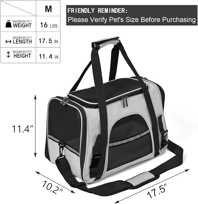 Dog Cat Carrier Soft for Small Pet Up to 16 Lbs TSA Airline Approved Travel - Image 2