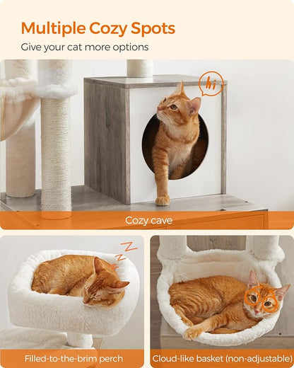 Feandrea Cat Tree with Litter Box Enclosure, 59-Inch Modern Cat Tower, 2-in-1 - Image 8