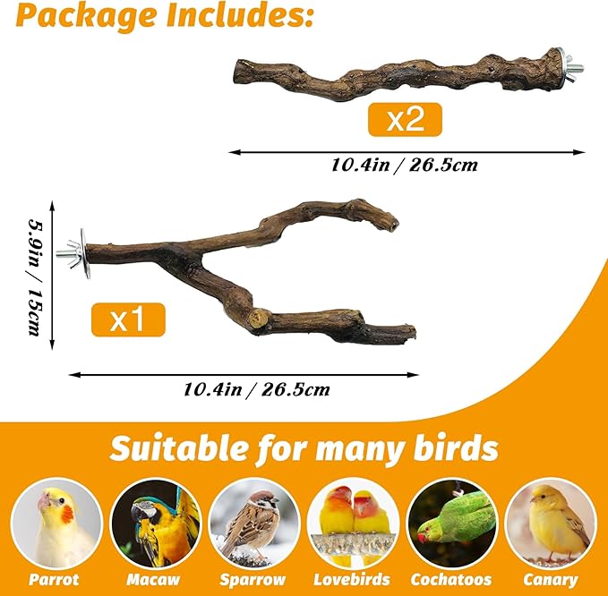 kathson 3pcs Natural Parrot Perch - Image 2