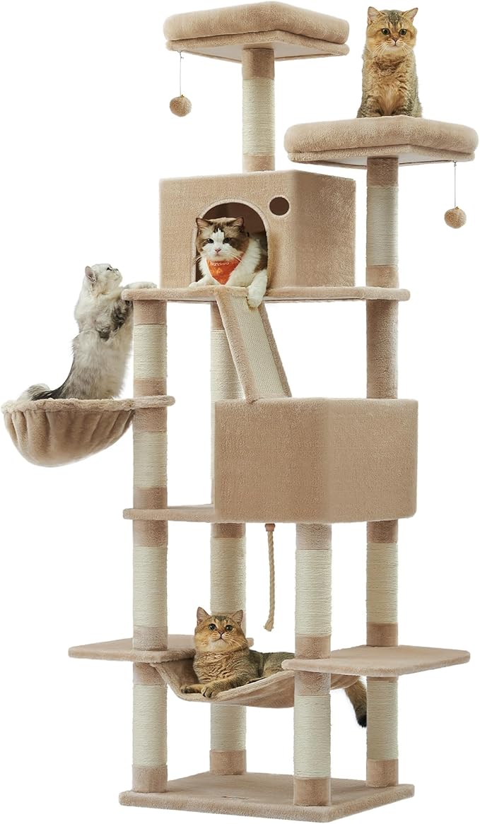 Feandrea Cat Tree, 81.1-Inch Large Cat Tower, 2 Perches, 2 Caves, Camel Brown by FeandreabySONGMICSHOME