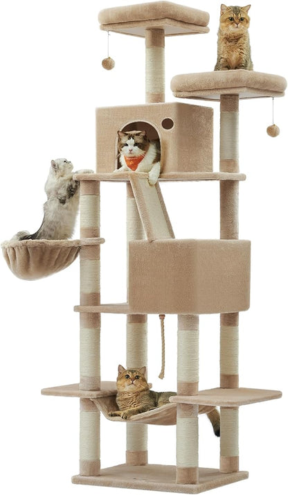 Feandrea Cat Tree, 81.1-Inch Large Cat Tower, 2 Perches, 2 Caves, Camel Brown by FeandreabySONGMICSHOME