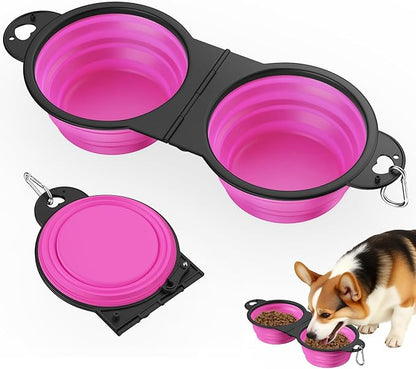 Pawaboo 2-in-1 Collapsible Dog Bowls, Dual Puppy Food and Water Bowls, 180° by Pawaboo