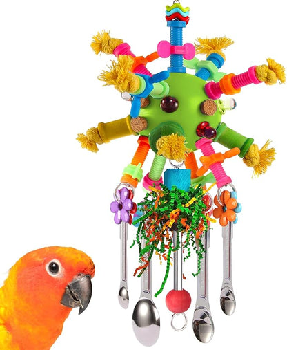 Parrot Toys Bird Toys Perch Pullable Stainless Steel Spoons Colorful Acrylic by YIXUND