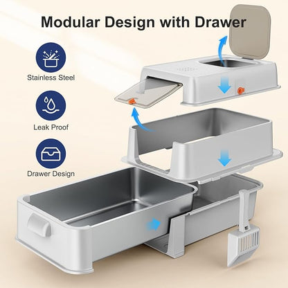 FURTIME Stainless Steel Litter Box - Image 8