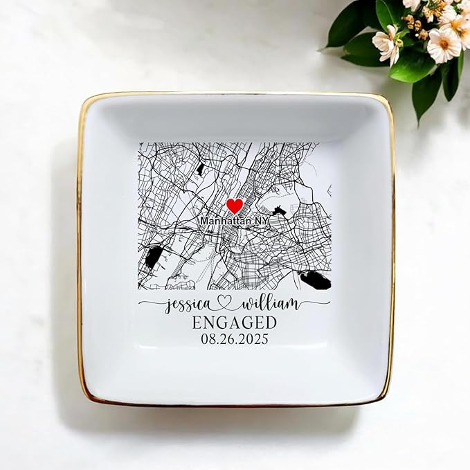 Custom Location Map Engaged Ring Dish Engagement Gift, Jewelry Tray Gifts - Image 2