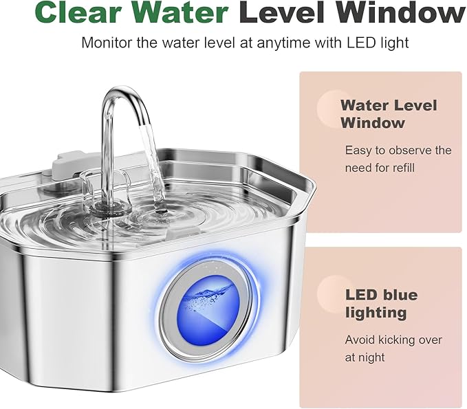 Cat Water Fountain Stainless Steel 108oz/3.2L, APAUK Automatic Pet Fountain Dog - Image 4