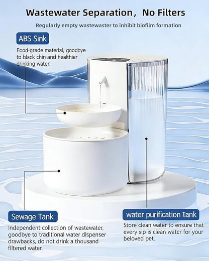 Wireless Cat Water Fountain No Filters, 3.5L Automatic Wastewater Separation - Image 4