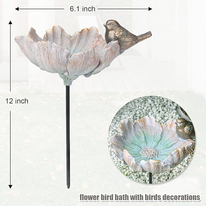 MUMTOP Outdoor Antique Bird Bath Small Flower Bird Baths Bowl Resin Birdbaths - Image 4