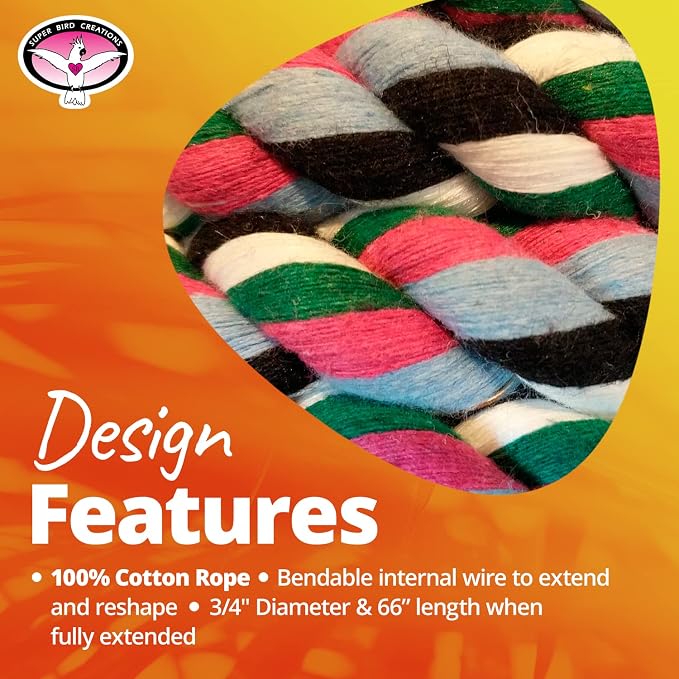 Super Bird Creations SB324 Colorful Cotton Rope Bungee Bird Toy, Medium Bird - Image 4