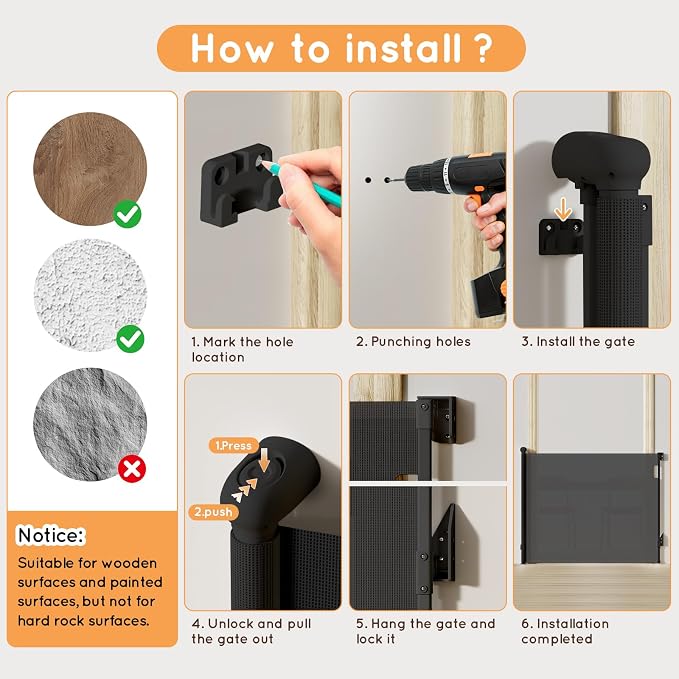 Retractable Baby Gate for Stairs, Automatic Tension, One-Hand Operation - Image 9