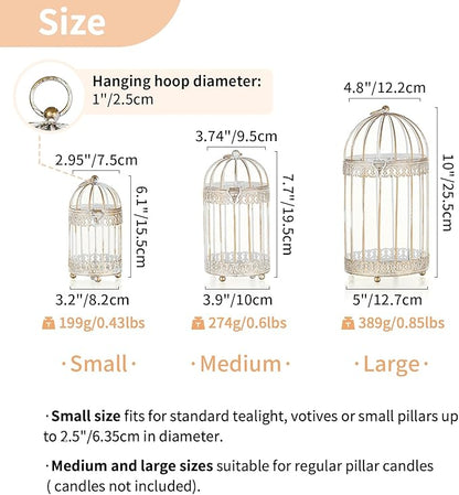 NUPTIO Decorative Candle Lanterns White: 3 Pcs Distressed White Metal Bird Cage - Image 6