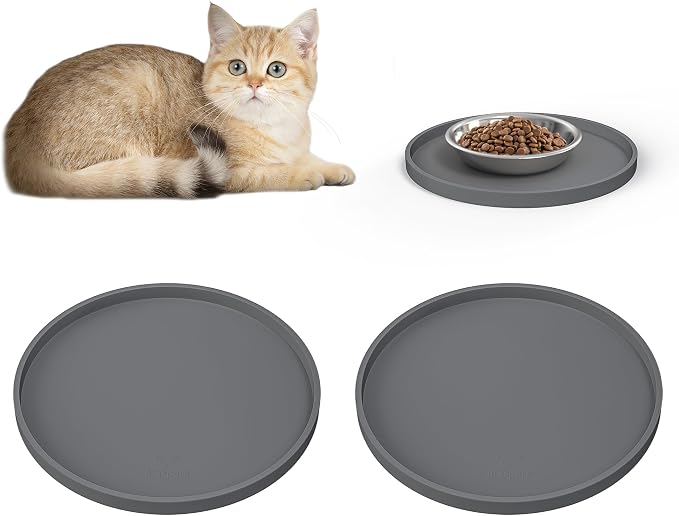 Arespark Cat Food Mat, Round Eating Plates Tray by Arespark