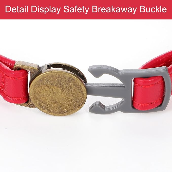 Red Cat Collar, Breakaway Leather Cat Collar Adjustable Red Kitten Collars - Image 5