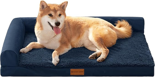 Patas Lague Orthopedic Dog Bed Medium Size Dog 30''X20'', Waterproof L Bolster by PatasLague