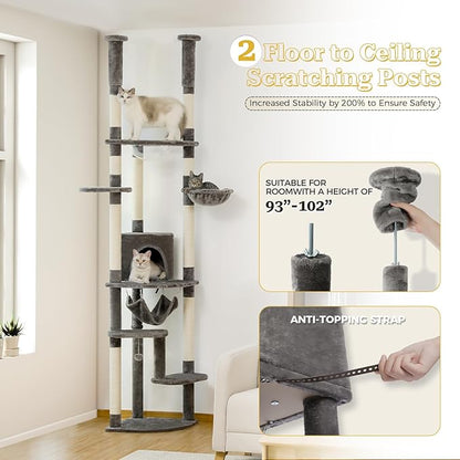 PETEPELA Floor to Ceiling Cat Tree, 92.9''-101.6''Height Adjustable Cat Tower - Image 3