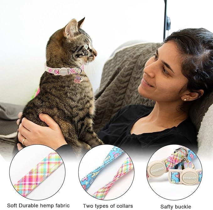 DOGWONG 2 Pack Easter Day Cat Collar Breakaway, Safety Adjustable Easter Plaid - Image 2