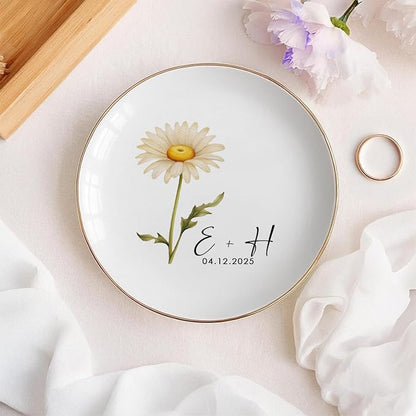 Personalized Floral Jewelry Dish, Engaged Ring Dish, Custom Trinket Dish - Image 3
