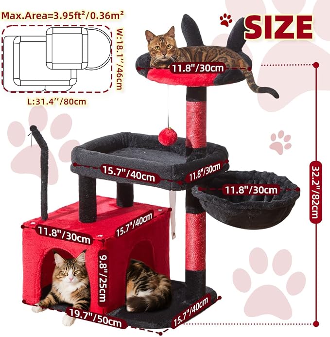 Taoqimiao MS043BR Cat Tree, 32.2-Inch Cat Tower - Image 5