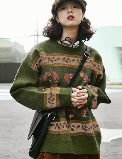 YESNO Women Christmas Sweater Graphic Printed Oversized Pullover Sweaters - Image 3