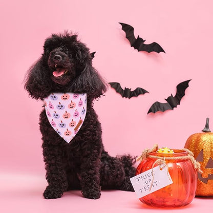 ADOGGYGO Pink Halloween Dog Bandanas 2 Pack, Reversible Ghost Pumpkin Scarf Bib - Image 2