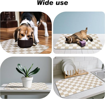 Checkered Dog Food Mat, Absorbent Leak-Proof Pet Feeding Mat, Quick Dry Cat - Image 6