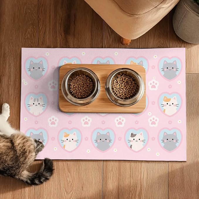 Cat Feedings Mats 20x12 inch Pink Kitten Print Pet Bowl Placemat Non Slip Mat - Image 5